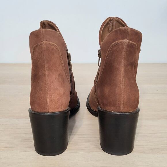 Seychelles Pretty Little Bird Boots Cognac Brown Booties Heel Suede Leather 7 - Picture 4 of 10